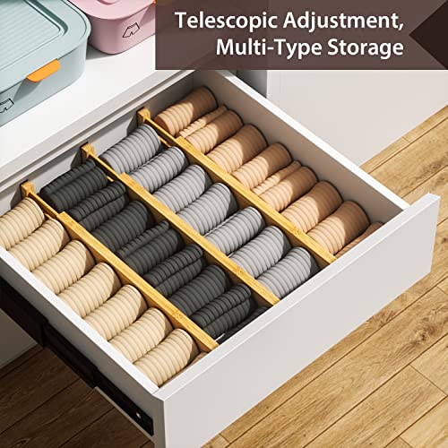 Drawer Divider, 4 PCS Bamboo Drawer Dividers Organizers, Adjustable Drawer Dividers for Clothes, Kitchen Drawer Divider, Dresser Drawer Divider, Drawer Separators, 17"-22" Expandable Drawer Divider