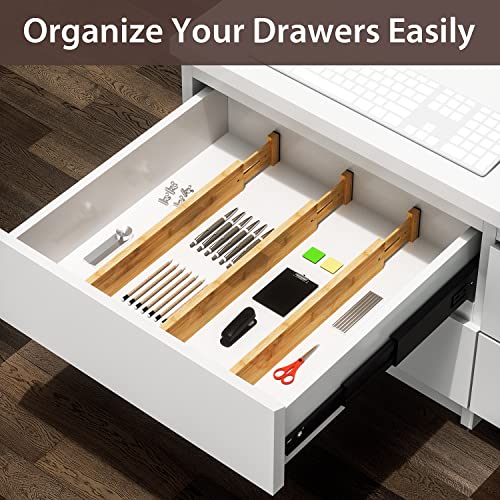 Drawer Divider, 4 PCS Bamboo Drawer Dividers Organizers, Adjustable Drawer Dividers for Clothes, Kitchen Drawer Divider, Dresser Drawer Divider, Drawer Separators, 17"-22" Expandable Drawer Divider