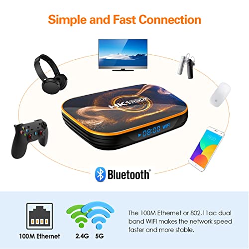 WOOYI Android 10.0 TV Box, 4GB RAM 64GB ROM Smart TV Box, Supports Dual-WiFi 2.4G/5G, 4K Ultra HD, 100M Ethernet, BT 4.0, USB 3.0, with HDMI Cable and Remote Control