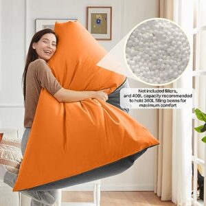 Nobildonna Bean Bag Chair Cover (No Filler) for Adults and Teens, Beanbag Lounger Sofa Velvet Cover Beans Stuffed Storage 4 Ft (Orang Grey, Large)