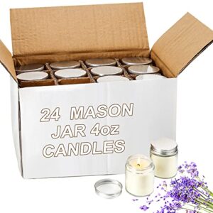 lounsweer 24pcs mini mason jar candles 4oz small scented lavender jar candles in bulk wax stress relief aromatherapy candles for christmas birthday gift wedding baby shower party favors (silver)