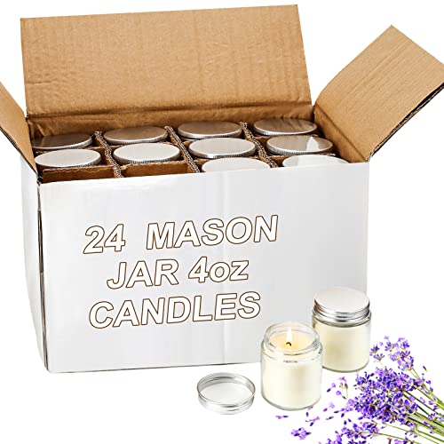 Lounsweer 24PCS Mini Mason Jar Candles 4oz Small Scented Lavender Jar Candles in Bulk Wax Stress Relief Aromatherapy Candles for Christmas Birthday Gift Wedding Baby Shower Party Favors (Silver)