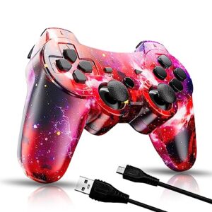 ishako wireless controller for ps3 controller compatible with playstation 3 game joystick with high-performance motion gamepad 6-axis double vibration andcharging cable(galaxy)