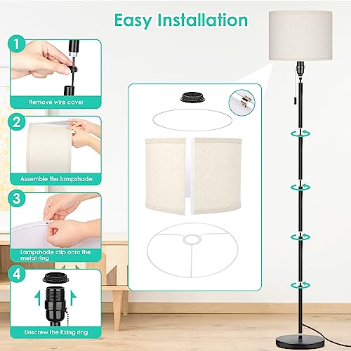 FOLKSMATE Floor Lamp for Living Room, LED Modern Simple Standing Lamps, Minimalist Tall Lamps for Bedroom, Living Room, Office, Kid Room, Reading Light, Black Pole Lamp with lampshade, Without Bulb