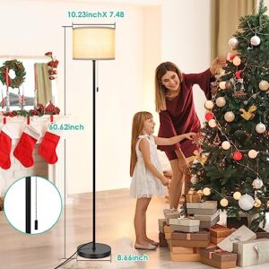 FOLKSMATE Floor Lamp for Living Room, LED Modern Simple Standing Lamps, Minimalist Tall Lamps for Bedroom, Living Room, Office, Kid Room, Reading Light, Black Pole Lamp with lampshade, Without Bulb