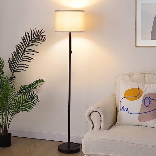 FOLKSMATE Floor Lamp for Living Room, LED Modern Simple Standing Lamps, Minimalist Tall Lamps for Bedroom, Living Room, Office, Kid Room, Reading Light, Black Pole Lamp with lampshade, Without Bulb