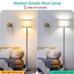 FOLKSMATE Floor Lamp for Living Room, LED Modern Simple Standing Lamps, Minimalist Tall Lamps for Bedroom, Living Room, Office, Kid Room, Reading Light, Black Pole Lamp with lampshade, Without Bulb