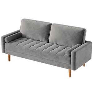 vesgantti 58 inch loveseat sofa, 2 seater sofa for small space, button tufted grey velvet couch with 2 pillows, mid century modern couch w/armrest, small couches for living room, bedroom, apartment