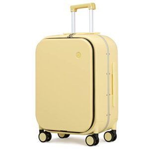 luggage suitcase with spinner wheels, 24'' checked travel luggage aluminum frame pc hardside with tsa lock & cover-lark yellow