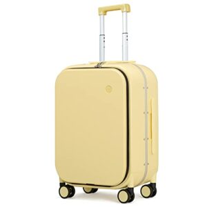 carry on luggage, 20'' suitcase with front laptop pocket, travel rolling luggage aluminum frame pc hardside with spinner wheels & tsa lock and cover - lark yellow