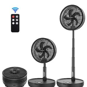 EasyAcc 12'' Portable Foldable Oscillating Standing Fan, Remote Control Rechargeable Fans for Home,10000 Battery Operated Fan with Adjustable Height, 8 Speed, Timer, Quiet Fan for Bedroom Camping