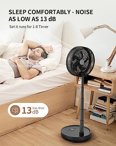 EasyAcc 12'' Portable Foldable Oscillating Standing Fan, Remote Control Rechargeable Fans for Home,10000 Battery Operated Fan with Adjustable Height, 8 Speed, Timer, Quiet Fan for Bedroom Camping