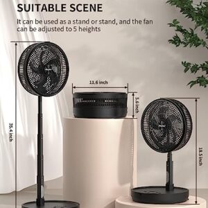 EasyAcc 12'' Portable Foldable Oscillating Standing Fan, Remote Control Rechargeable Fans for Home,10000 Battery Operated Fan with Adjustable Height, 8 Speed, Timer, Quiet Fan for Bedroom Camping