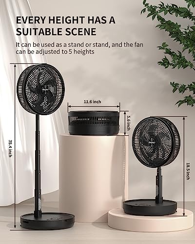 EasyAcc 12'' Portable Foldable Oscillating Standing Fan, Remote Control Rechargeable Fans for Home,10000 Battery Operated Fan with Adjustable Height, 8 Speed, Timer, Quiet Fan for Bedroom Camping