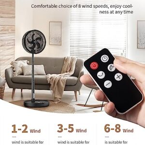 EasyAcc 12'' Portable Foldable Oscillating Standing Fan, Remote Control Rechargeable Fans for Home,10000 Battery Operated Fan with Adjustable Height, 8 Speed, Timer, Quiet Fan for Bedroom Camping