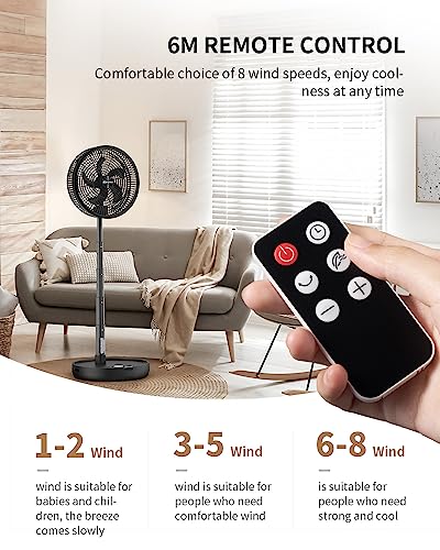 EasyAcc 12'' Portable Foldable Oscillating Standing Fan, Remote Control Rechargeable Fans for Home,10000 Battery Operated Fan with Adjustable Height, 8 Speed, Timer, Quiet Fan for Bedroom Camping