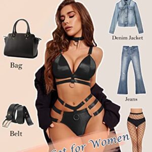 Avidlove Lingerie Set for Women Sexy Ring Linked Choker Bra and Panty Sets for Women Black X-large