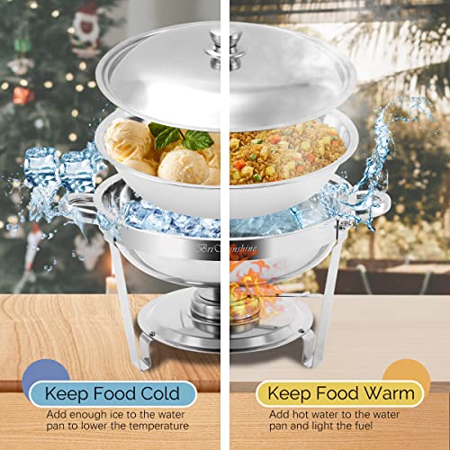 BriSunshine 4 Packs 4QT Chafing Dish Buffet Set,Stainless Steel Buffet Servers and Warmers,Round Chafer Food Warmer with Lid & Holder for Parties Caterings