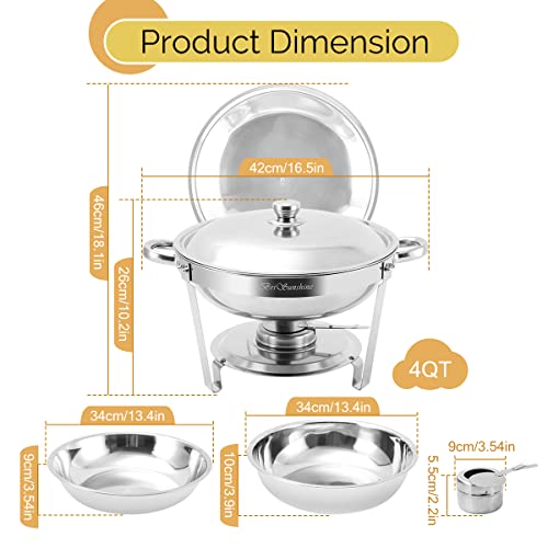 BriSunshine 4 Packs 4QT Chafing Dish Buffet Set,Stainless Steel Buffet Servers and Warmers,Round Chafer Food Warmer with Lid & Holder for Parties Caterings