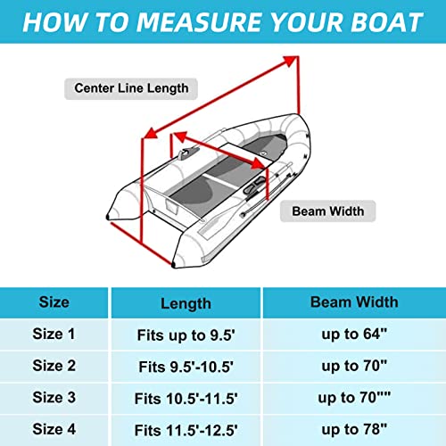 Seapisode 600D Marine Grade Fade and Tear Resistant Dinghy Cover, Heavy Duty Waterproof and Sunproof Inflatable Boat Cover, Silver (10.5'-11.5' Long)