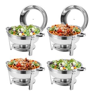 brisunshine 4 packs 5qt chafing dish buffet set,stainless steel buffet servers and warmers,round chafer food warmer with lid & holder for parties catering