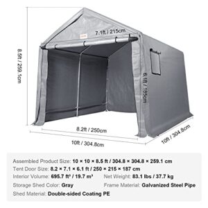 VEVOR Portable Shed Outdoor Storage Shelter, 6x8 x7 ft Heavy Duty All-Season Instant Waterproof Storage Tent Sheds with Roll-up Zipper Door and Ventilated Windows for Motorcycle, Bike, Garden Tools