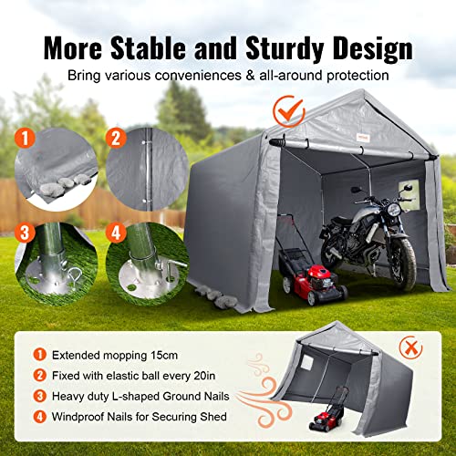 VEVOR Portable Shed Outdoor Storage Shelter, 6x8 x7 ft Heavy Duty All-Season Instant Waterproof Storage Tent Sheds with Roll-up Zipper Door and Ventilated Windows for Motorcycle, Bike, Garden Tools