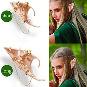 Hikkcos 3Pcs Elf Ears with Piercings Earrings Cosplay Fairy Pixie Ears Halloween Fairy Ears Soft Pointed Elf Ears Pearls Earring with Chains for Fairy Dress Up Accessories