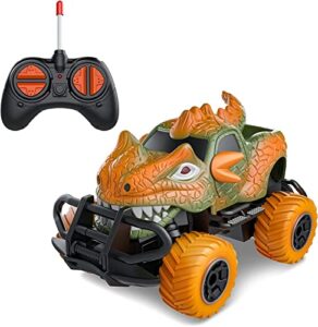 dinosaur remote control cars toys for boys kids, remote control dinosaur car toys, rc dinosaur truck toys, mini dino car toys with 4-channel off-road rc race cars for toddlers birthday gifts