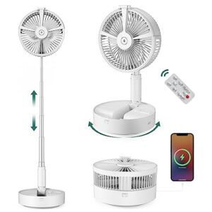 foldable oscillating standing fan with remote control: 8" portable rechargeable misting table fans, 7200mah quiet collapsible desk fan, floor pedestal fan for cooling bedroom office camping travel