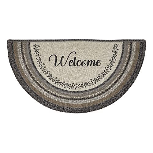 VHC Brands Floral Vine Jute Half Circle Welcome Mat w/Pad 19.5x36