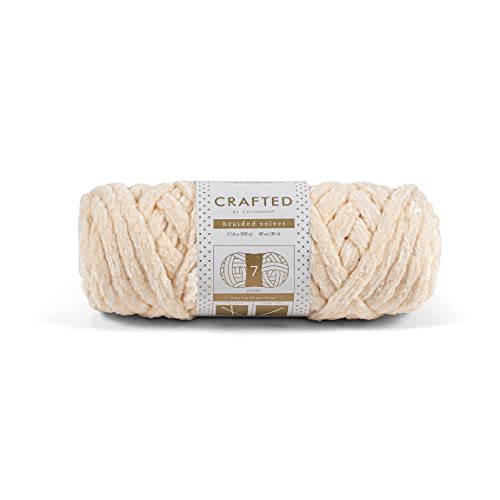 Crafted By Catherine Braided Velvet Yarn - 2 Pack (40 Yards Each Skein), Ivory, Gauge 7 Jumbo