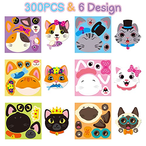 Haooryx 300pcs Cat Theme Make A Face Scene Sticker Roll, Make Your Own Kitty Decorative Sticker Decals Cute Cat Mixed and Match Self-Adhesive Sticker Scrapbook Laptop Decor Kid’s Party Favor Supplies