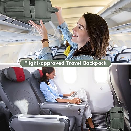 Rinlist Carry-on Travel Backpack For Women Men Flight Approved, Anti-theft Casual Daypack, Hiking Backpack Waterproof Sports Hand Luggage Rucksack, Travel Must Haves Essentials, Olive-green
