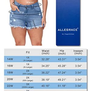 ALLEGRACE Sexy Plus Size Denim Shorts Women Distressed High Waist Shorts with Pockets 759 White 14W