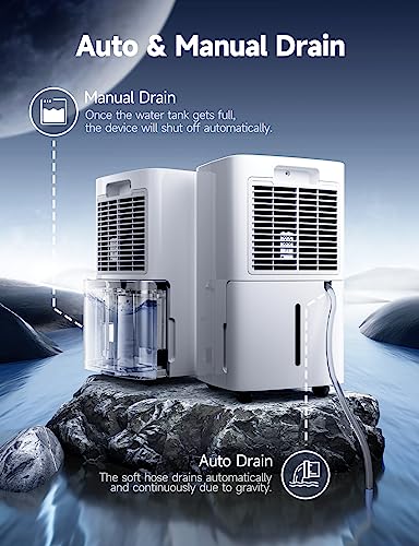 Dehumidifier for Home and Basement for 2000Sq.Ft, 25 Pints Dehumidifiers for bathroom, Large Room, Water Tank Capacity with Drain Hose, Intelligent Humidity Control, Childlock, Laundry Dry