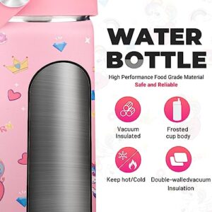 Charcy 12 oz Insulated Water Bottle for Kids, Portable Sports Water Cup Flask with Handle, Travel Thermos Mug, Pink adjustable lid - Pink Unicorn