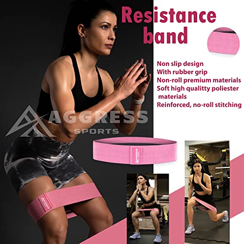 Aggress Sports Barbell Pad Set of 8 – Barbell Squat Pad for Hip Thrust, Lunges with 2 Gym Ankle Straps, Hip Resistance Band – Durable Gym Accessories for Women Includes Carry Bag, Towel, pink