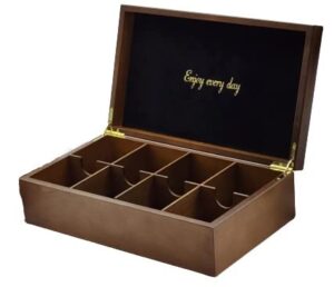 large capacity wooden tea box organizer, tea box storage & tea bag holder with 8 compartments and drawer, decorative box vintage tea box handmade wooden tea box, walnut color, without window lid