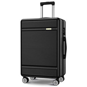 zitahli luggage, expandable suitcase checked luggage, hardside luggage with tsa lock spinner wheels ykk zippers, 28in (black)