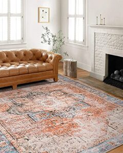 estmy farmhouse boho vintage area rug - ultra thin non-slip washable flatweave 4x6 oriental distressed oriental persian carpet tribal indoor rugs for kitchen bedroom entryway living room