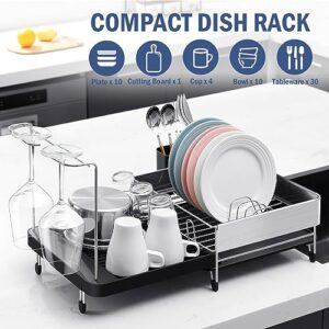 KINGRACK Dish Drying Rack - Extendable Dish Rack - Durable Stainless Steel Dish Drainer for Kitchen Counter with Drainboard Set, Swivel Spout,Utensil Holder