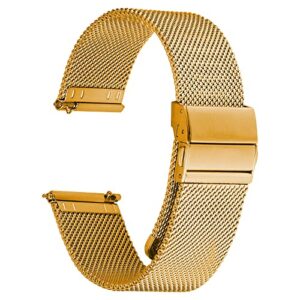 JIEANTE Stainless Steel Mesh Watch Band for Mens Women, Quick Release Mesh Watch Straps 18mm 20mm 22mm 24mm （20mm Gold）