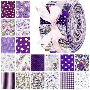 40 pcs floral cotton fabric patchwork roll cotton quilting fabric roll up cotton fabric quilting strips 2.55 inch precut patchwork roll for craft sewing diy crafts (purple flower)