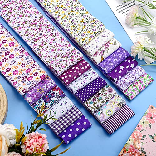 40 Pcs Floral Cotton Fabric Patchwork Roll Cotton Quilting Fabric Roll up Cotton Fabric Quilting Strips 2.55 Inch Precut Patchwork Roll for Craft Sewing DIY Crafts (Purple Flower)