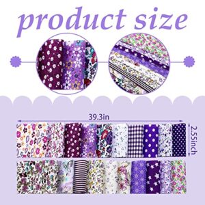 40 Pcs Floral Cotton Fabric Patchwork Roll Cotton Quilting Fabric Roll up Cotton Fabric Quilting Strips 2.55 Inch Precut Patchwork Roll for Craft Sewing DIY Crafts (Purple Flower)