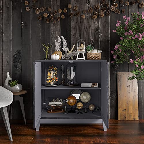 DiDuGo Vintage Cabinet Accent Cabinet with 2 Doors, Entryway Storage Cabinet with 2-Tier Shelves, Sideboard Buffet Cabinet for Hallway Living Room Bar Rustic Dark Grey (31.5”W x 15.7”D x 31.5”H)