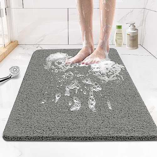 Joyhalo Shower Mats for Showers Anti Slip for Elderly, 17'' x 30'' Non Slip Bath Mat for Inside Shower, Bath Tub Mats for Bathroom Non Slip for Shower, PVC Loofah Bathroom Mats, Grey