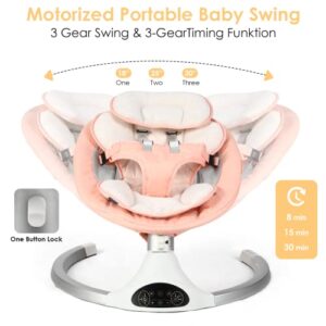 Baby Swing for Infants, Baby Rocker with 5 Point Harness, Bluetooth Support Baby Swing, 10 Preset Lullabies. 3 Speed Natural Baby Swing, Infant Swing with Remote Control and 3 Hanging Toys, Pink