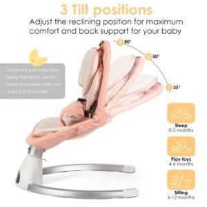 Baby Swing for Infants, Baby Rocker with 5 Point Harness, Bluetooth Support Baby Swing, 10 Preset Lullabies. 3 Speed Natural Baby Swing, Infant Swing with Remote Control and 3 Hanging Toys, Pink